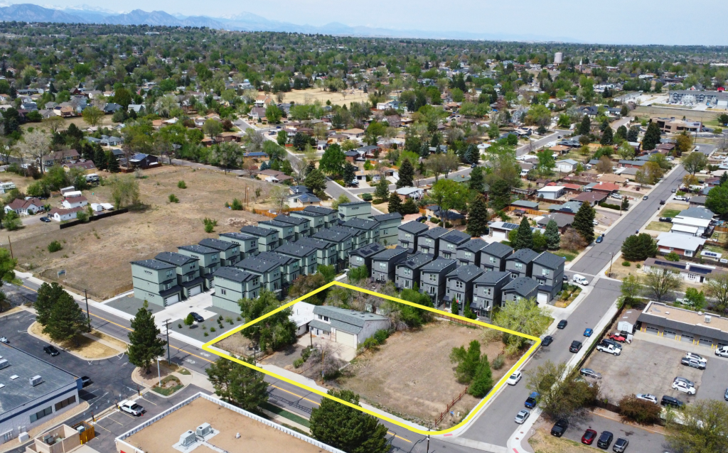 0.7 Acre Mixed-Use Infill Redevelopment Site for sale in Arvada, Colorado surrounded by modern townhome development